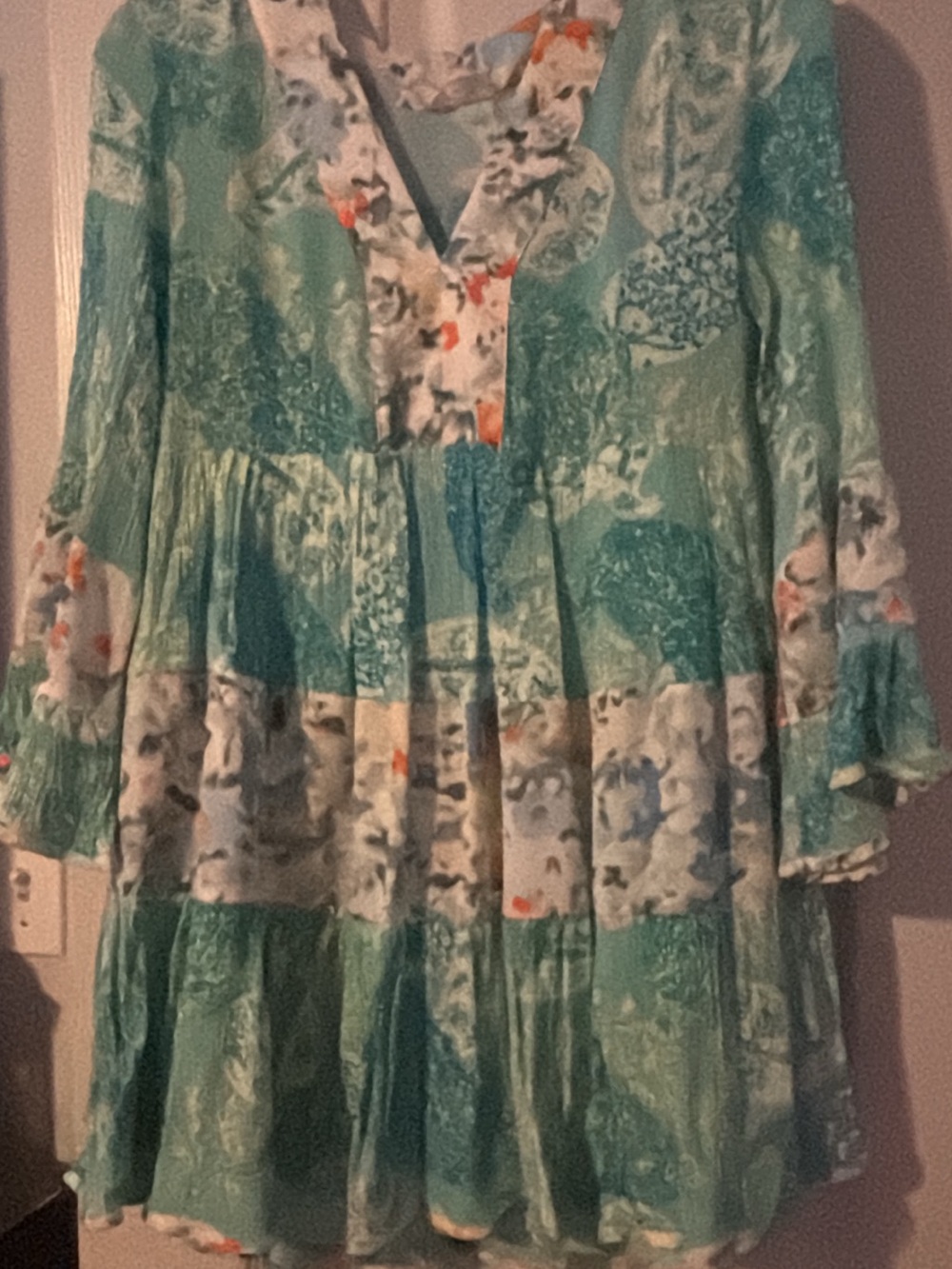 Boutique Mint Green Floral Tiered Dress